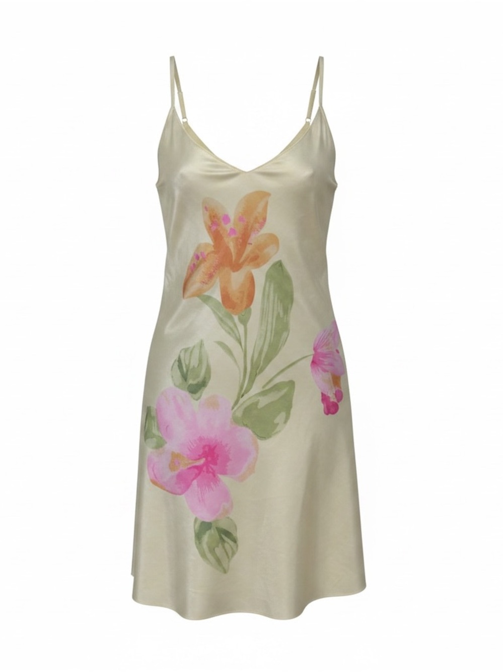 Vintage Floral Slip‎ Dress - butter, yellow with Pink & Orange Blooms